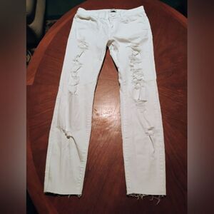 Forever 21 White Distressed Jeans - Size: 28     (1029)